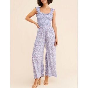 Anthropologie | Yumi Kim Leanne Blue Floral Wide Leg Cottagecore Jumpsuit Size S